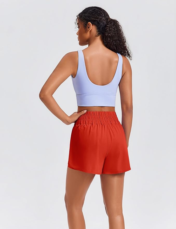 PINSPARK Women's 2 in 1 Running Shorts High-Split Athletic Short High Waisted 3" Liner Workout Gym Short with Pockets