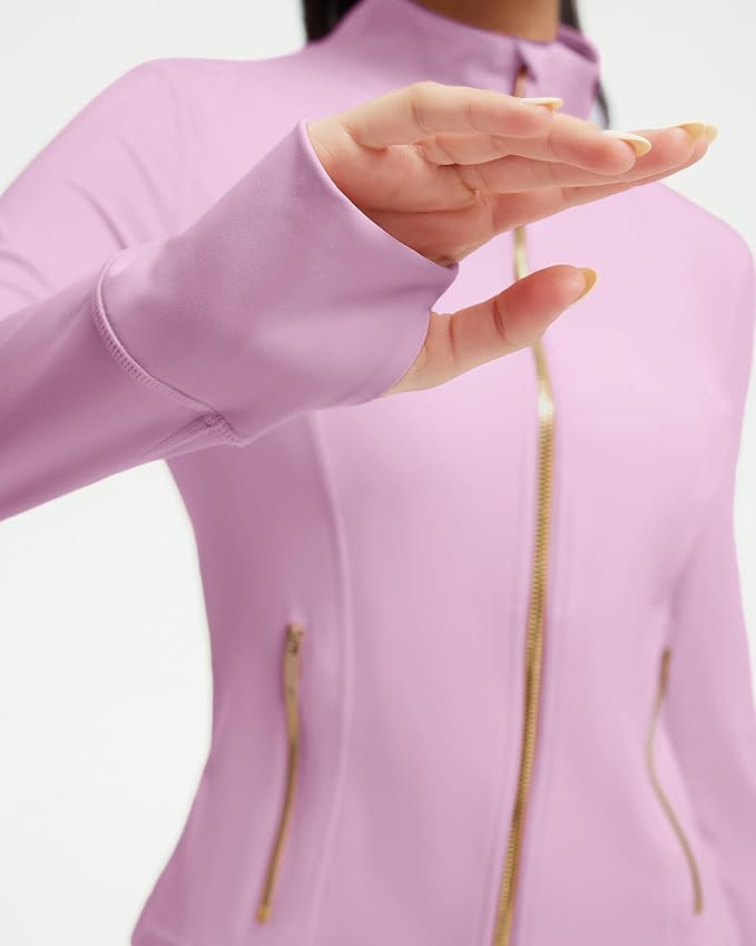SUUKSESS Women Golden Full Zip Up Workout Cropped Jackets Lightweight Athletic Yoga Tops