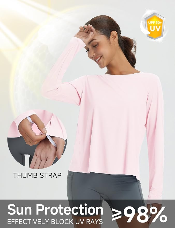 baleaf Women's Running Sun Shirts Long Sleeve UPF 50+ Workout Tops UV Athletic Split Back Quick Dry Lightweight