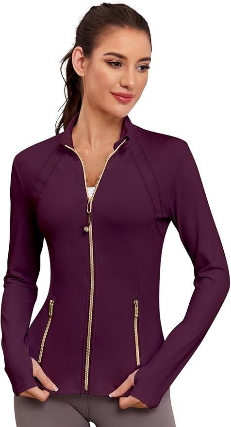 VUTRU Women Athletic Jacket Fitted Workout Running Zip Up Track Coat Layer with Thumb Holes Pockets for Yoga Gym Travel