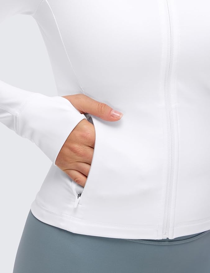 CRZ YOGA Butterluxe V-Neck Jackets for Women - Full Zip Athletic Track Tops with Thumb Holes Pockets