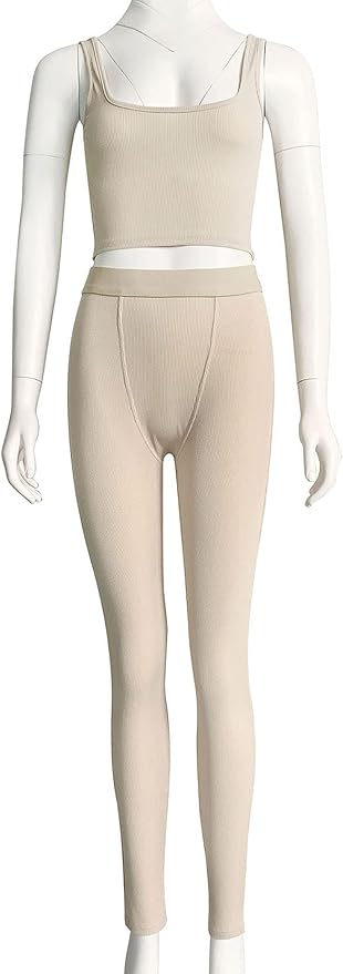 LICOBOD Casual Workout Sets 2 Piece Outfits for Women Ribbed Crop Tank Top High Waist Yoga Leggings Lounge Wear Tracksuit
