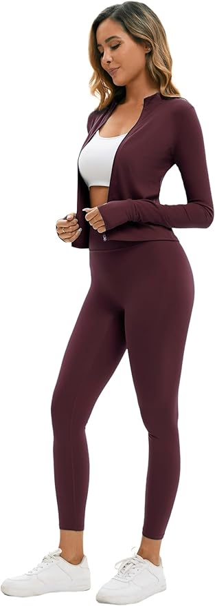 Yknktstc Womens Two Piece Tracksuit Set Long Sleeve Zipper Jacket with Athletic High Waist Leggings Workout Outfit