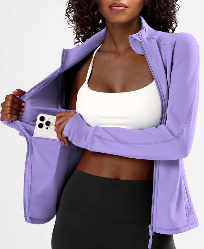 Waitfairy Zip Up Jackets for Women Yoga Gym Top Running Workout Jackets for Woman Track Jacket Women with Thumb Holes