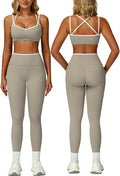 ABOCIW Two Piece Workout Sets for Women Color Block Strappy Sports Bra High Waist Leggings Yoga Pilates Outfits