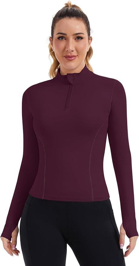 ZHENWEI Womens Workout Tops Long Sleeve Quarter Zip Pullover Quick Dry Golf Shirt Athletic Slim Fit Crop Yoga Gym Tops