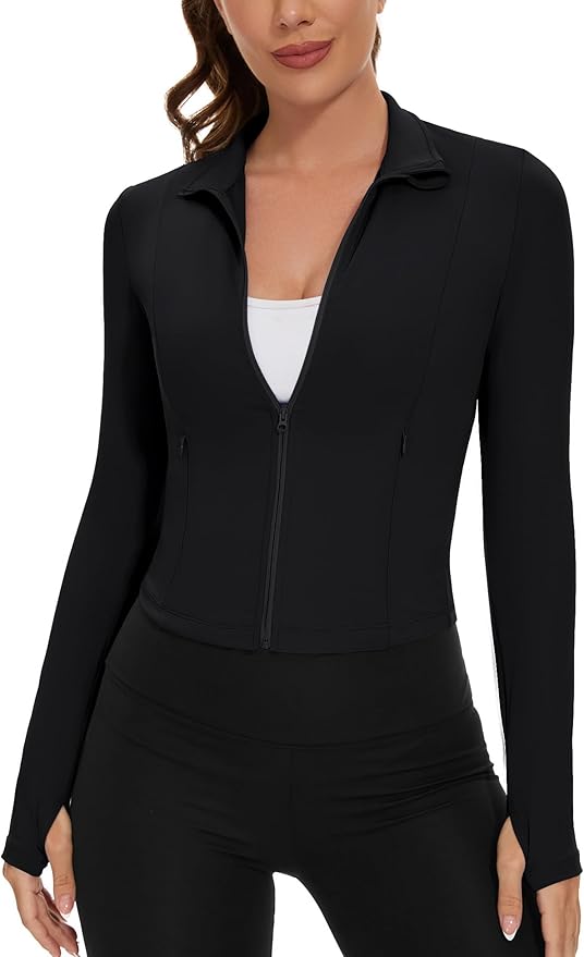 Loovoo Women's Cropped Workout Jacket Zip Up Athletic Jackets Slim Fit Lightweight Running Sports Track Jacket 2025