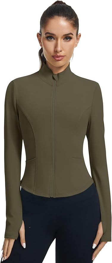 LOMON Women's Athletic Jackets Cropped Long Sleeve Workout Tops Yoga Zip Up Jackets Gym Tops Golf Shirts