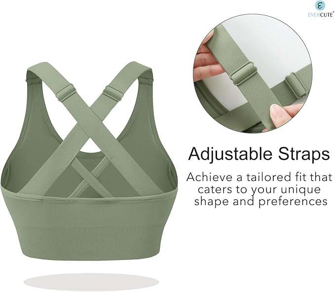 Evercute Sports Bras for Women Padded Medium Support Criss Cross Strappy Bra Seamless High Impact Yoga Exercise Athletic Bras