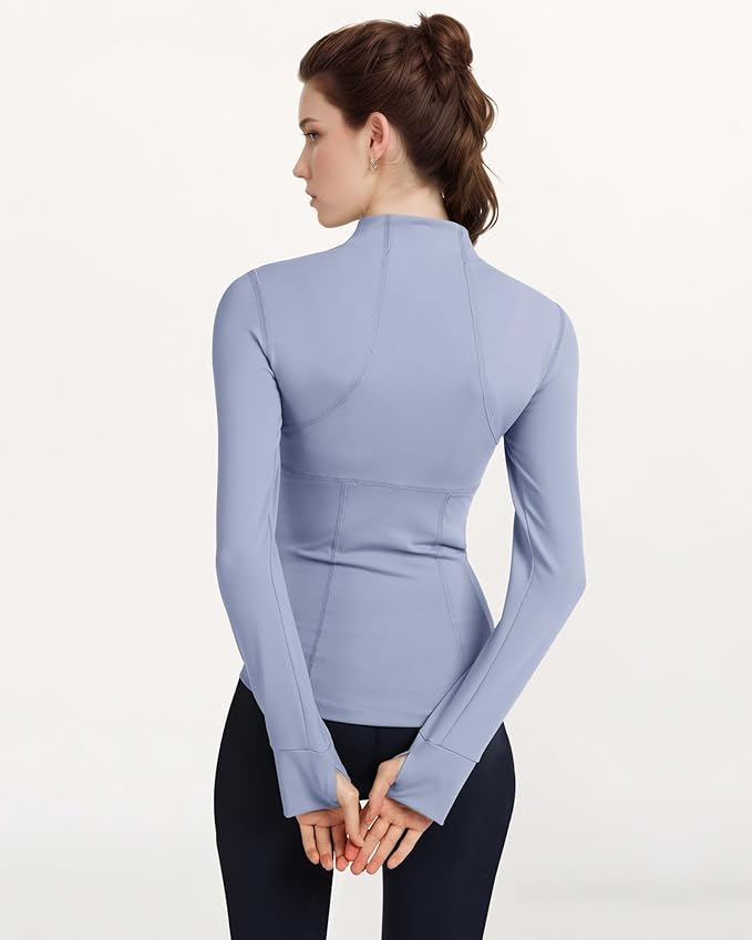 Gacaky Women's Slim Fit Workout Running Track Jackets Full Zip-up Yoga Athletic Jacket with Thumb Holes