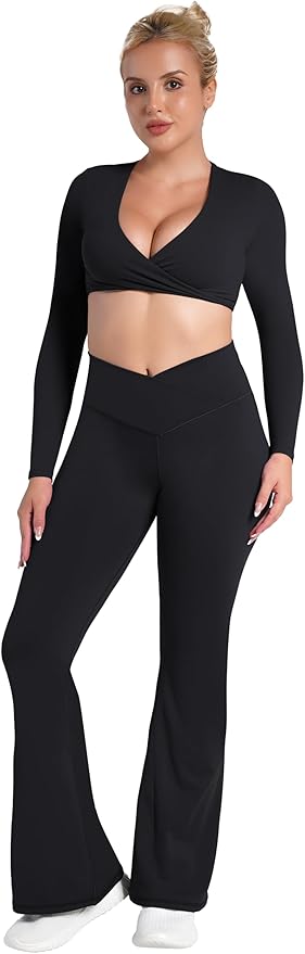 Sunzel Flare Leggings, Crossover Yoga Pants with Tummy Control, High-Waisted and Wide Leg