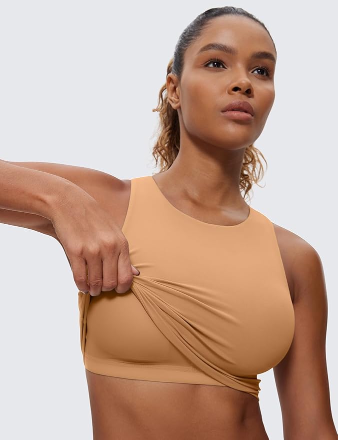 CRZ YOGA Butterluxe High Neck Crop Tank Tops for Women - Racerback Padded Longline Sports Bras Workout