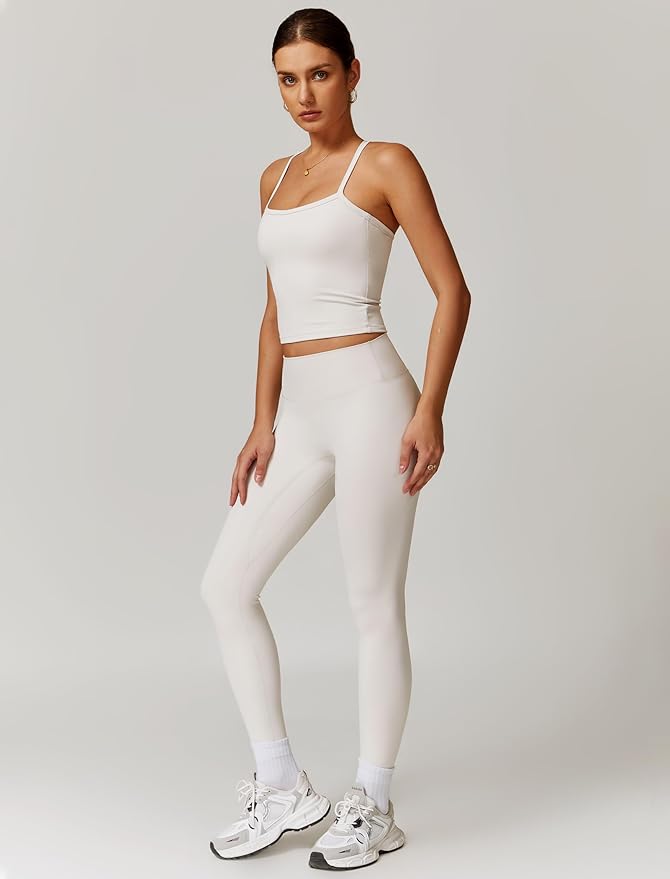 QBGJTD Womens Workout Sets Two Piece Cross Back Tank Top Matching High Waist Leggings Sets Gym Outfits Work Out Clothes