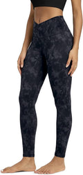 ODODOS Women's Cross Waist Yoga Leggings with Inner Pocket, 23"/25"/28" Gathered Crossover Workout Yoga Pants