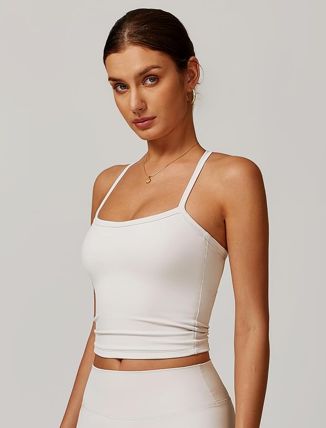 QBGJTD Womens Longline Sports Bras Cross Back Active Gym Yoga Padded Workout Crop Tank Top with Built in Bra