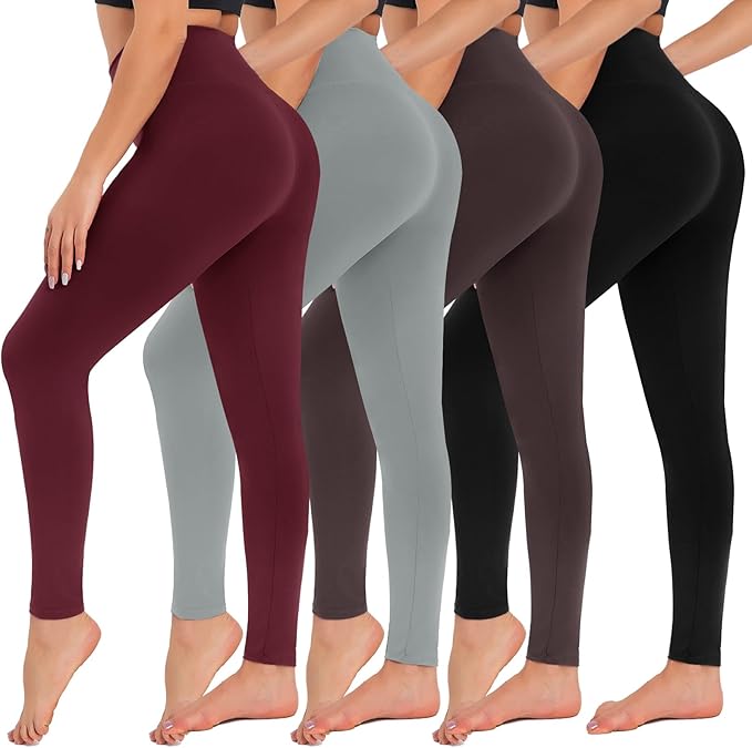 CAMPSNAIL 4 Pack Leggings for Women - High Waisted Tummy Control Yoga Pants for Workout Gym Black Leggings Plus Size Dance