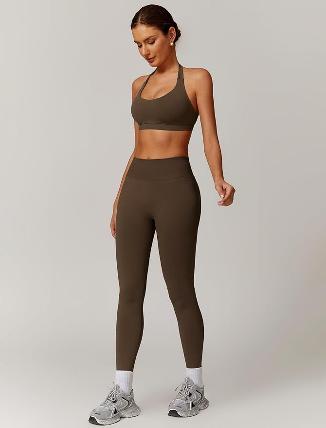 ABOCIW Workout Sets for Women Seamless Scunch Butt Lifting Impact Leggings Halter Sports Bra 2 Piece Gym Outfits