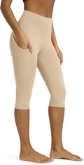 ODODOS Women's High Waisted Yoga Capris with Pockets, Tummy Control Non See Through Workout Athletic Running Capri Leggings