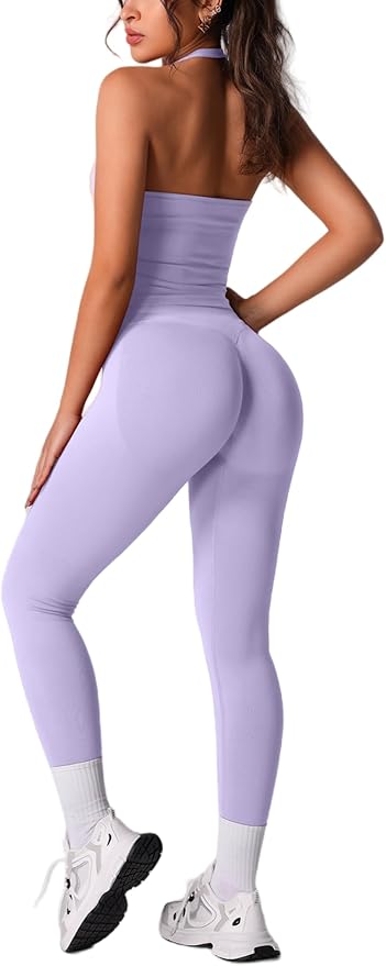 ABOCIW Workout Sets for Women Seamless Scunch Butt Lifting Impact Leggings Halter Sports Bra 2 Piece Gym Outfits