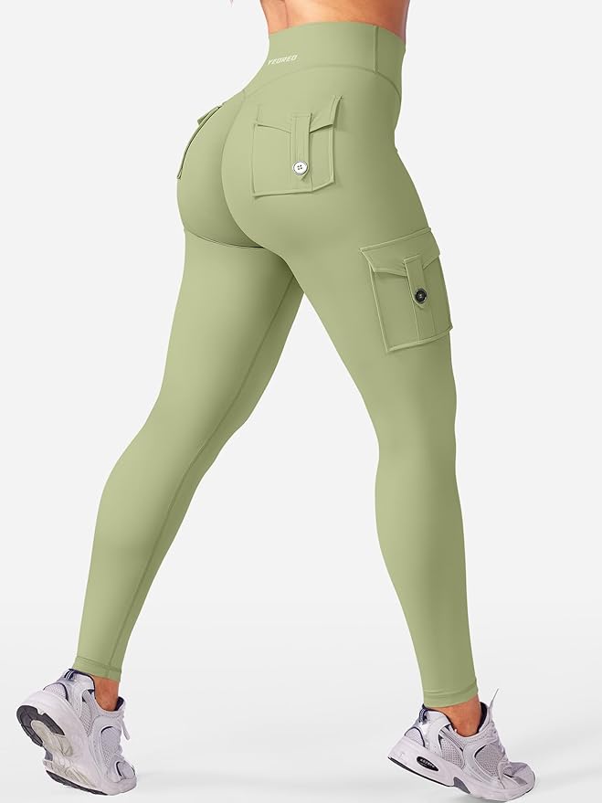 YEOREO CoreFlex Workout Cargo Leggings with Pockets for Women Hidden Scrunch Butt Lifting Leggings Gym Yoga Pants