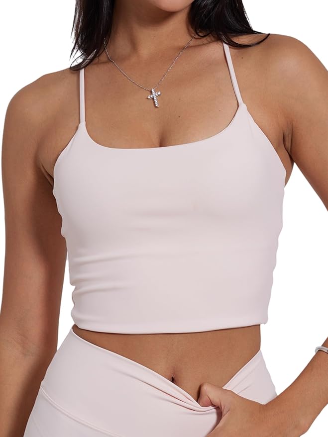 Danysu Sculpt Workout Tank Tops Women Backless Longline Sports Bras Strappy Padded Yoga Top