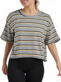 Women's Oversize Workout Crop Tops Casual Short Sleeve Drop Shoulder Boxy T-Shirts Roll Hem Basic Loose Yoga Running Tees