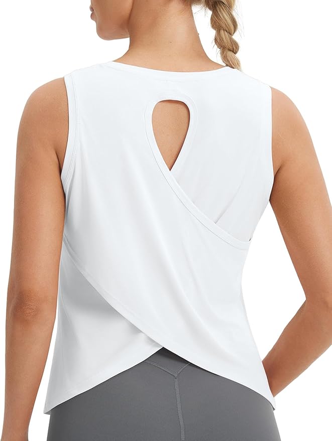 baleaf Women's Workout Tops Athletic Tank Tops Loose Fit Sleeveless Open Back Running Shirts UPF50+ Gym Exercise Yoga