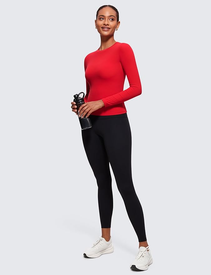 CRZ YOGA Softembrace Crewneck Long Sleeve Shirts for Women - Casual Going Out Tops Soft Basic Fitted Tight Fall T-Shirts
