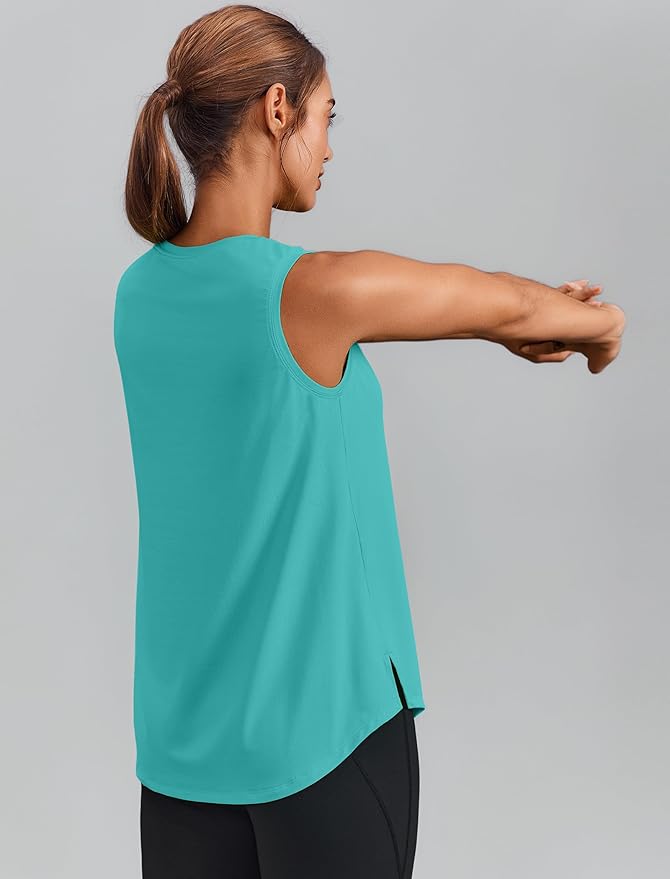 PINSPARK Workout Tops for Women Sleeveless Athletic Tank Tops UPF 50+ Running Tanks with Side Slits Loose Fit Gym Yoga Shirt