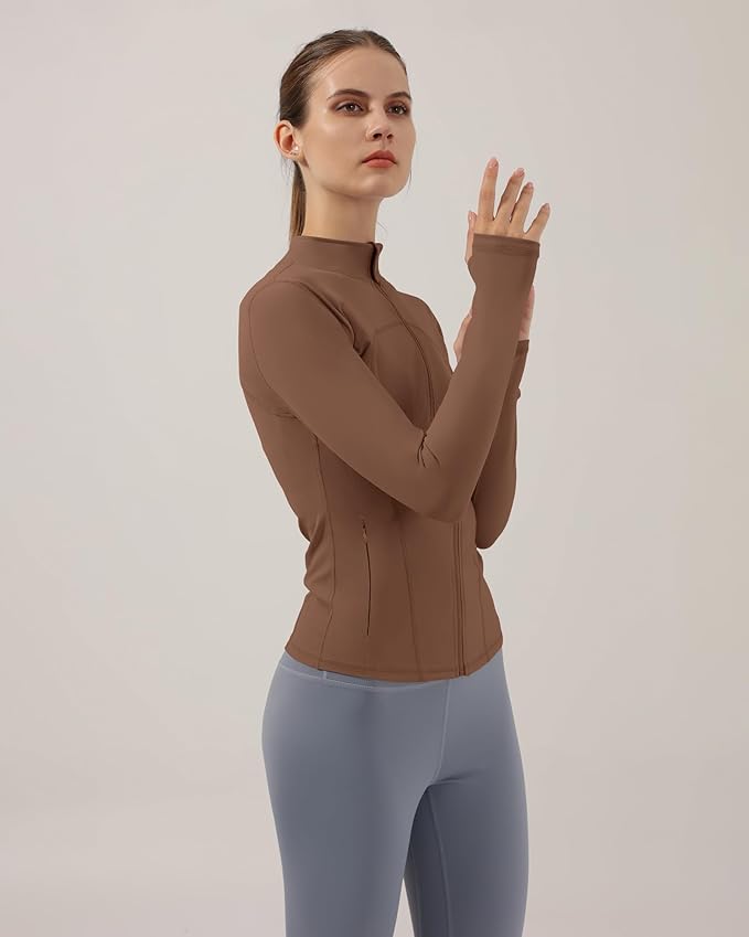 Locachy Women's Slim Fit Full Zip Athletic Running Sports Workout Jacket with Thumb Holes