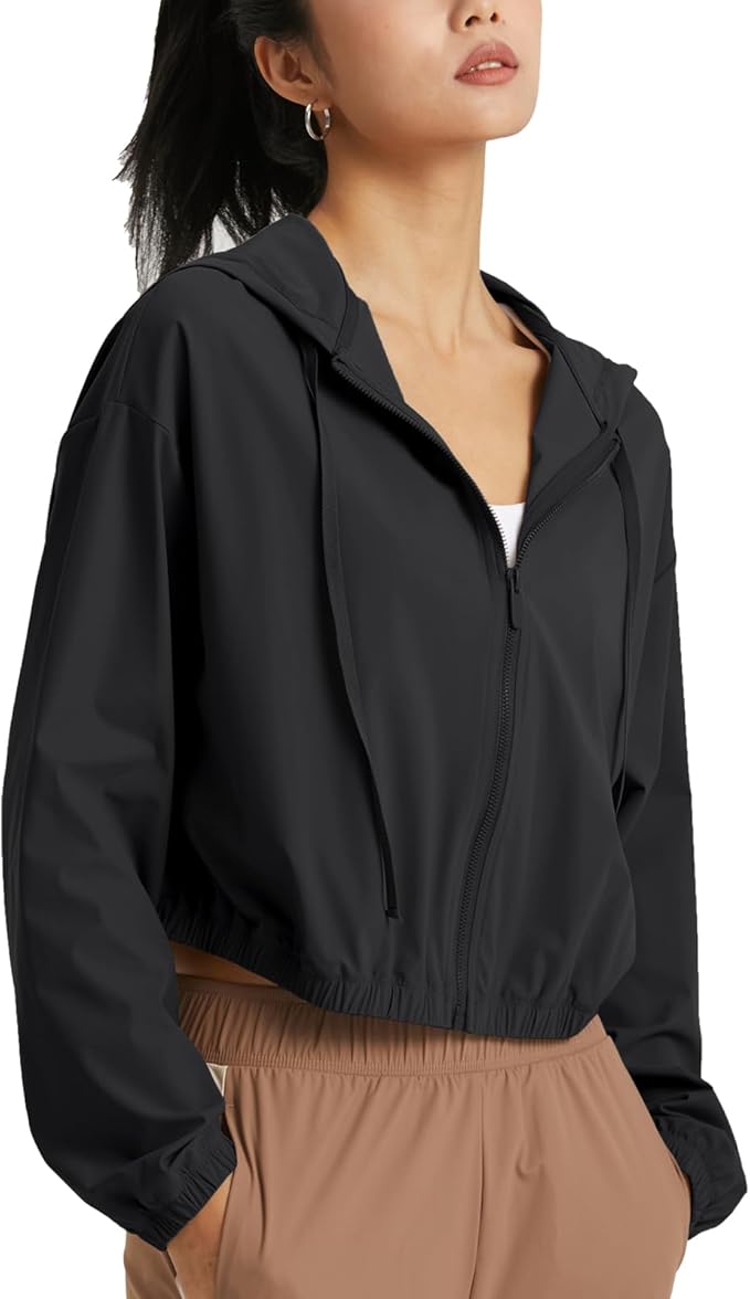 altiland Women's UPF 50+ Sun Protection Cropped Jackets Zip Up Cooling Shirt Athletic Workout Running Hoodie