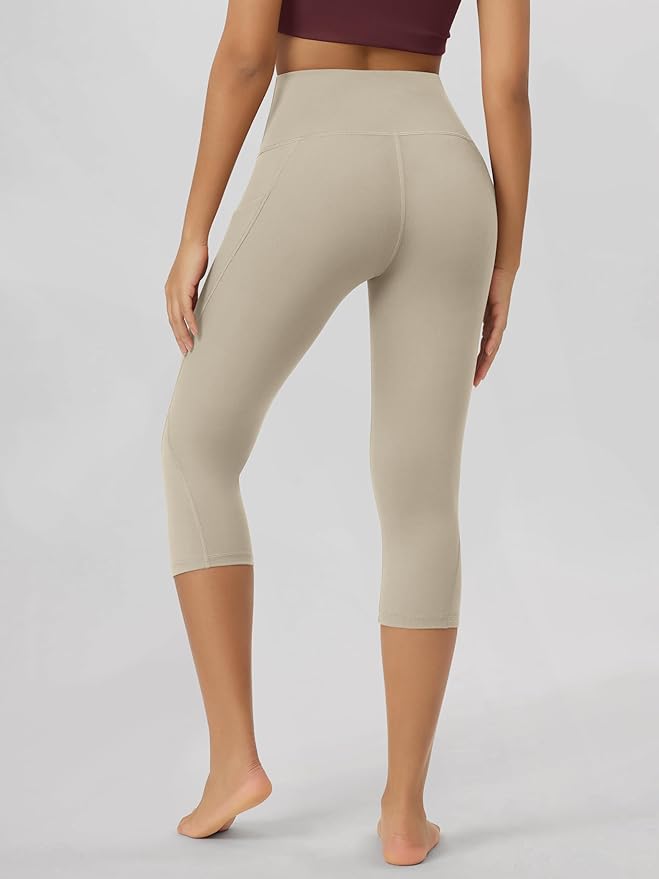 ODODOS Women's High Waisted Yoga Capris with Pockets, Tummy Control Non See Through Workout Athletic Running Capri Leggings
