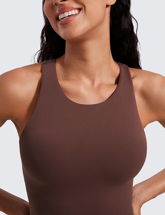 CRZ YOGA Butterluxe High Neck Tank Tops for Women - Racerback Workout Padded Yoga Athletic Camisole with Built in Bra