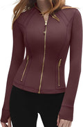 SUUKSESS Women Golden Full Zip Up Workout Cropped Jackets Lightweight Athletic Yoga Tops