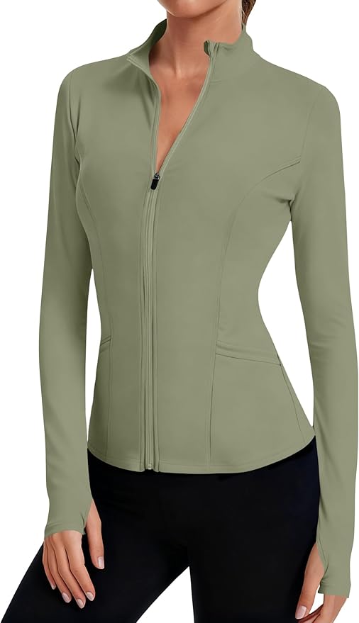 LOMON Women's Athletic Jackets Cropped Long Sleeve Workout Tops Yoga Zip Up Jackets Gym Tops Golf Shirts