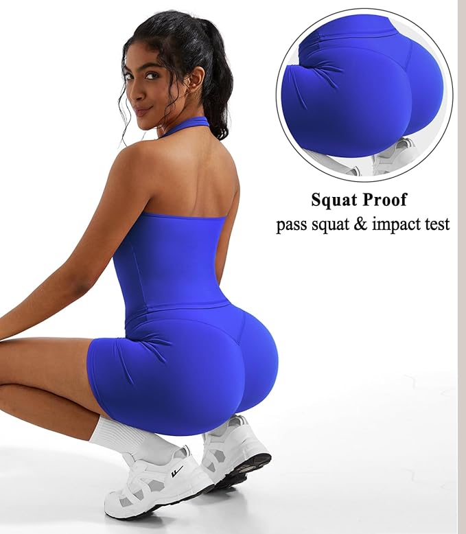 OMKAGI 2 Piece Workout Sets for Women Halter Sports Bra Tank Gym Biker Shorts Outfits