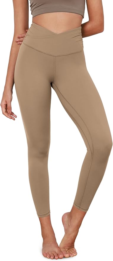 ODODOS Women's Cross Waist Yoga Leggings with Inner Pocket, 23"/25"/28" Gathered Crossover Workout Yoga Pants
