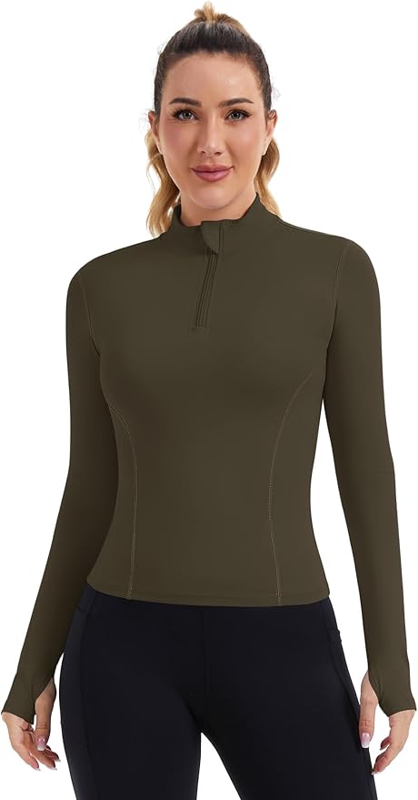 ZHENWEI Womens Workout Tops Long Sleeve Quarter Zip Pullover Quick Dry Golf Shirt Athletic Slim Fit Crop Yoga Gym Tops