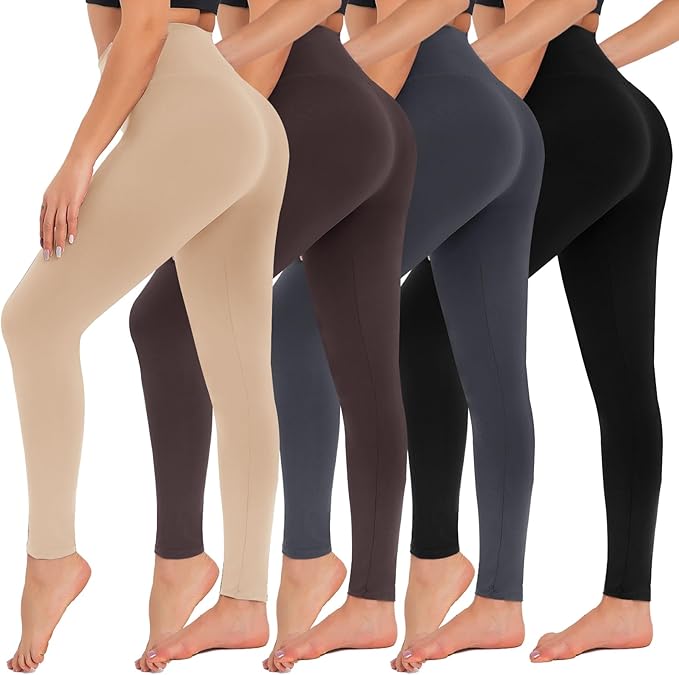 CAMPSNAIL 4 Pack Leggings for Women - High Waisted Tummy Control Yoga Pants for Workout Gym Black Leggings Plus Size Dance