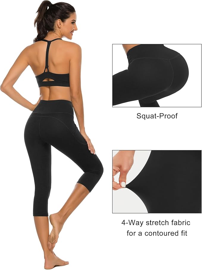 Stelle Women's Capri Yoga Pants with Pockets Essential High Waisted Leggings for Workout