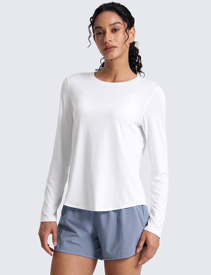 CRZ YOGA Lightweight Workout Long Sleeve Shirts for Women - Gym Running Fall Athletic Training T-Shirts High Neck Tops