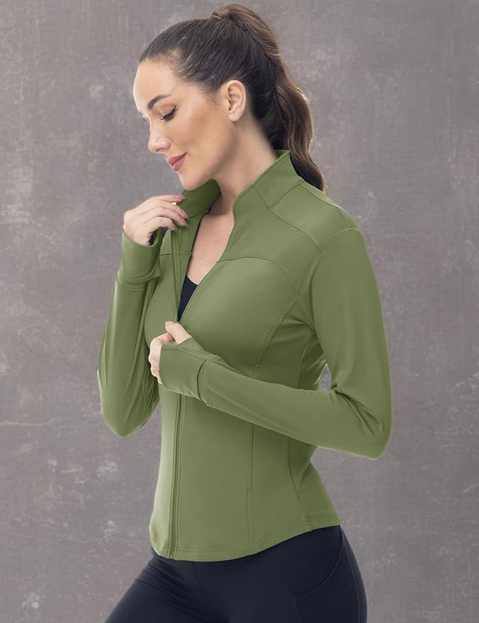 Gopune Women's Workout Athletic Jacket Lightweight Zip Up Yoga Slim Fit Tops with Pockets