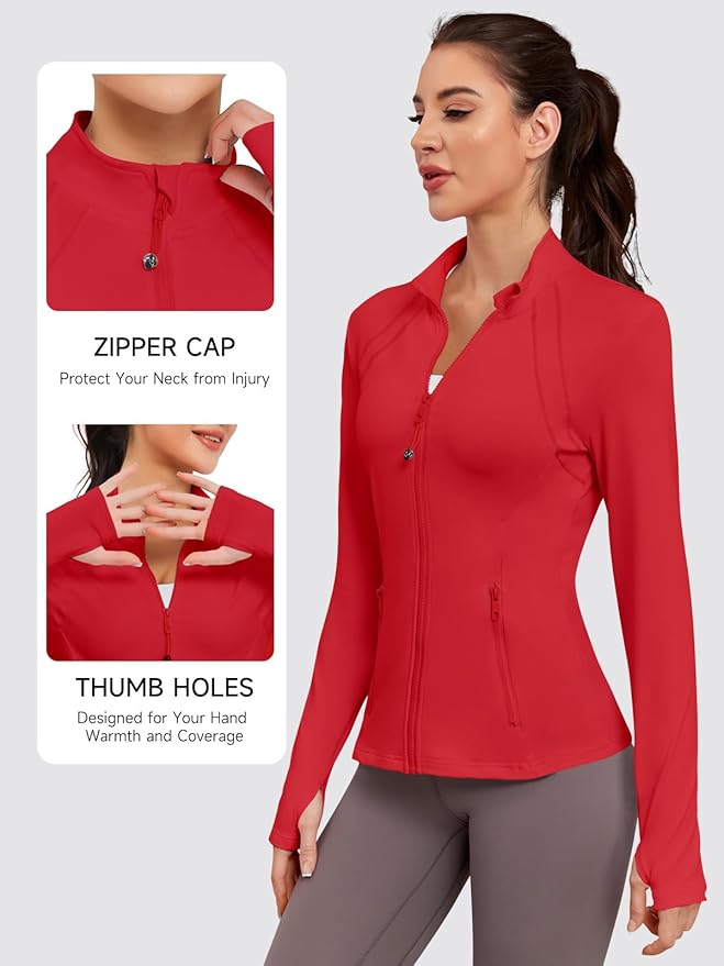 VUTRU Women Athletic Jacket Fitted Workout Running Zip Up Track Coat Layer with Thumb Holes Pockets for Yoga Gym Travel