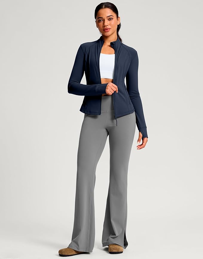 G Gradual Women's Workout Jackets Extended Waist Length Slim Full Zip 4 Pockets Athletic Jacket Spring Running Yoga Clothes