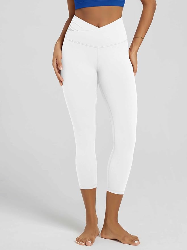 ODODOS Women's Cross Waist Yoga Leggings with Inner Pocket, 23"/25"/28" Gathered Crossover Workout Yoga Pants