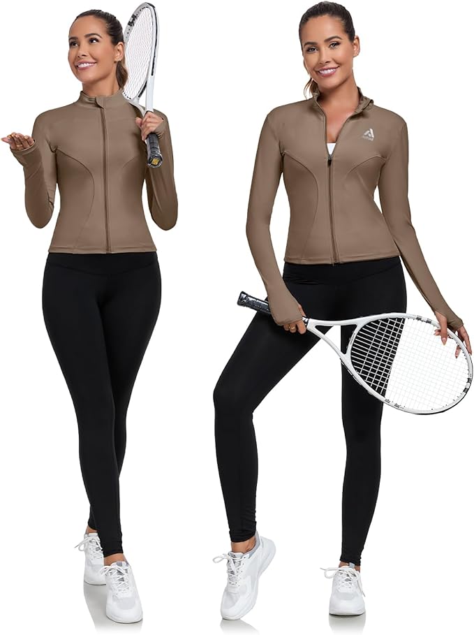 Women's Full Zip Workout Jacket Lightweight Running Slim Fit Athletic Jackets With Thumb Holes