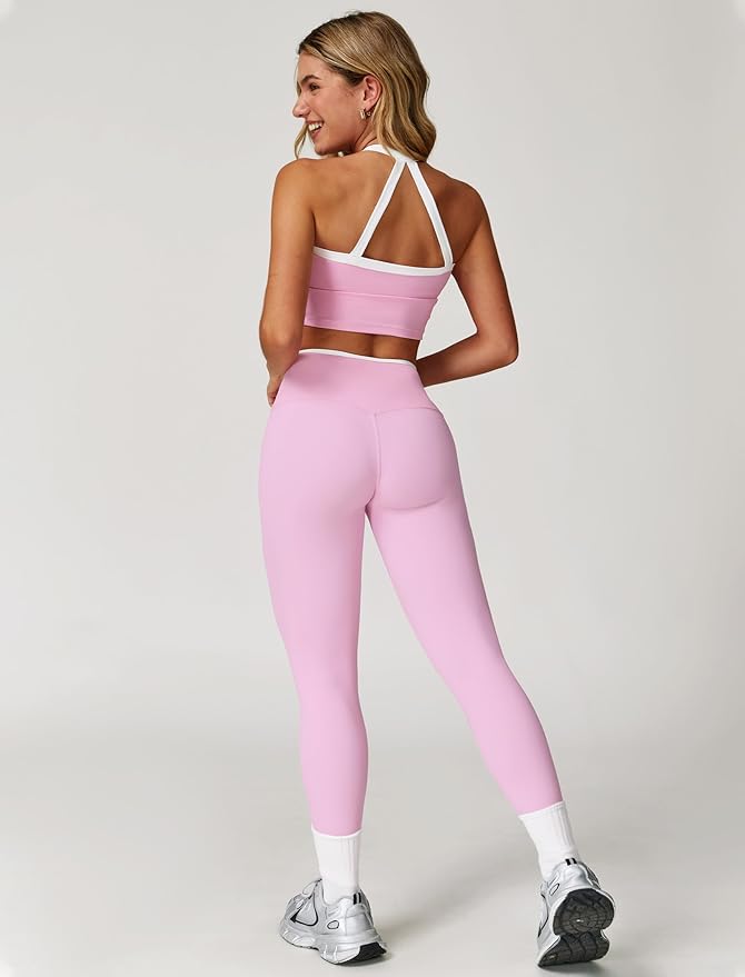 QBGJTD Womens Workout Sets Two Piece Cross Back Tank Top Matching High Waist Leggings Sets Gym Outfits Work Out Clothes