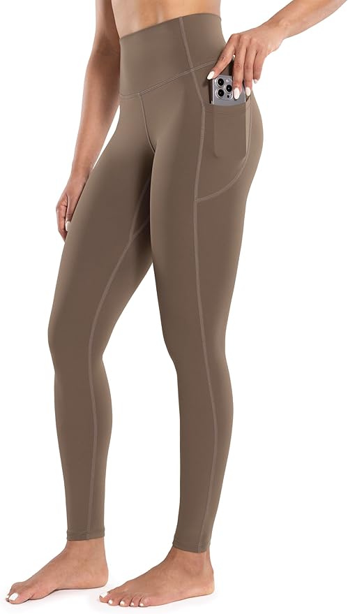 ENERBLOOM Workout Leggings with Pockets for Women High Waist Yoga Pants 25"/28" Cream Soft Lightweight Athletic Gym Tights