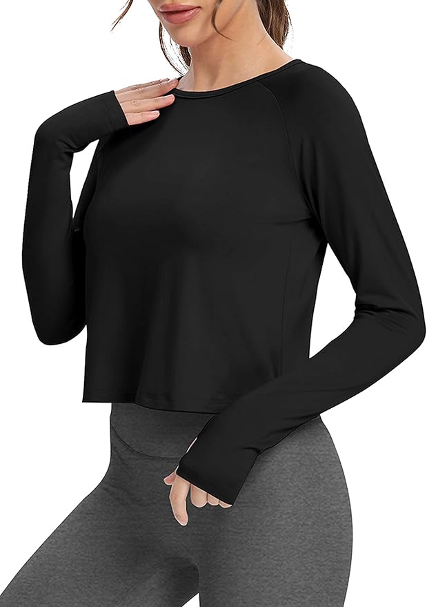 Bestisun Long Sleeve Athletic Workout Shirts Sports Yoga Gym Crop Tops for Women