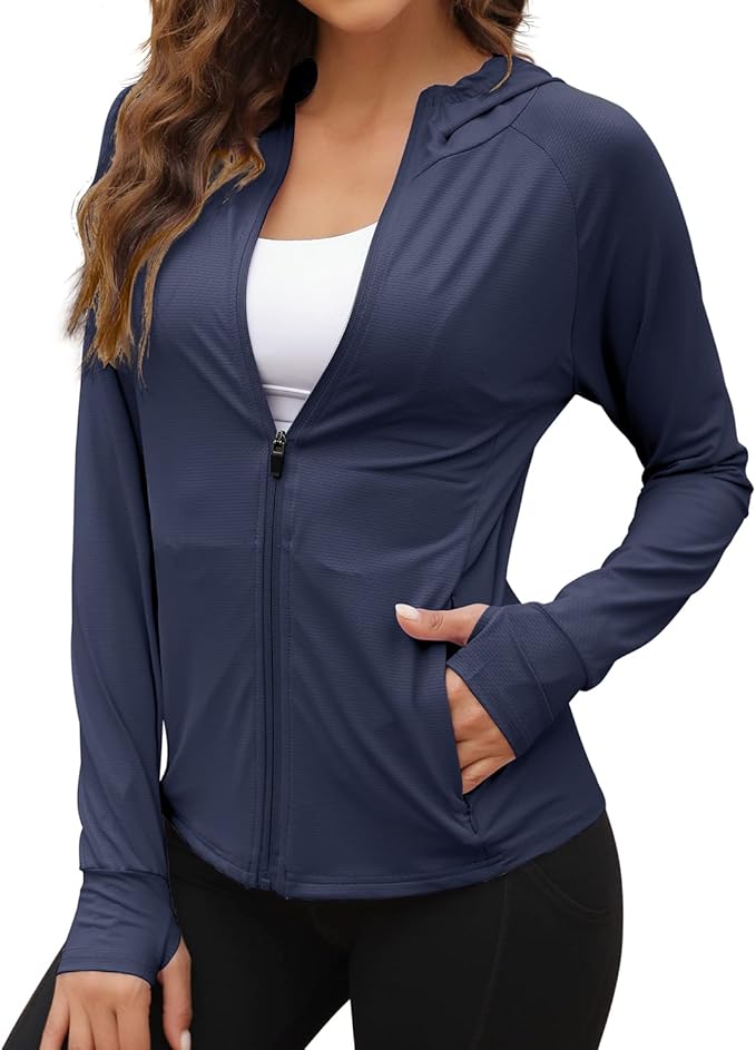 We1Fit Women's UPF 50+ Sun Protection Jacket Hoodie Sun Shirts Hiking Running Athletic Shirt